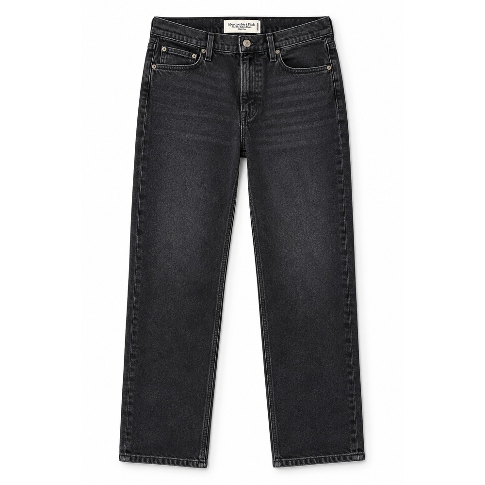 Abercrombie & Fitch 90s Relaxed High Rise Jeans Washed Black Raw Hem 36/22L